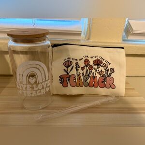 Teacher Glass and Floral Pouch Set